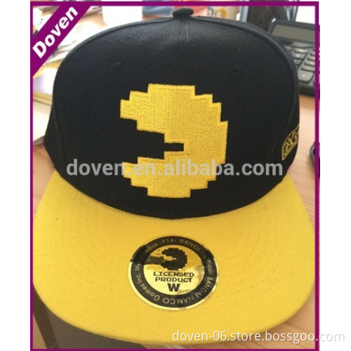 black and yellow color flat embroidery cotton flat cap